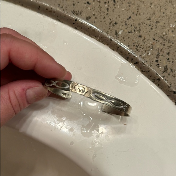 Sterling Silver Handmade Stamped Native Bear Bangle - Picture 4 of 7